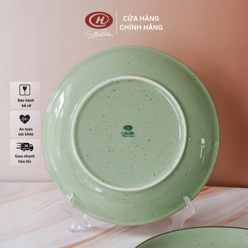 多サイズ対応 和風塩胡椒釉 グリーン平皿 - Sứ Minh Châu (スミンチャウ)製