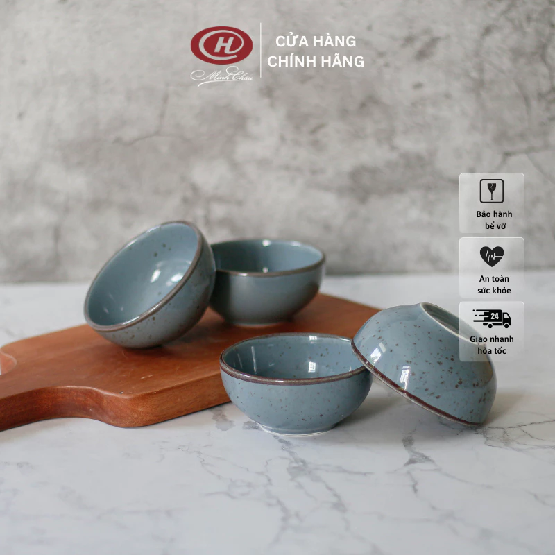 Minh Châu製 美しい青の塩胡椒釉 和風小鉢 - 食洗機対応 陶器食器