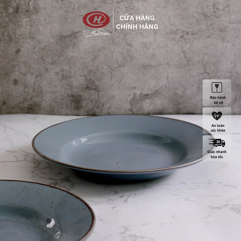 ミンチャウ製 和風 塩胡椒釉 青色 深皿 スーププレート 24.5cm MC-1558 XD - 食洗機対応 鉛フリー