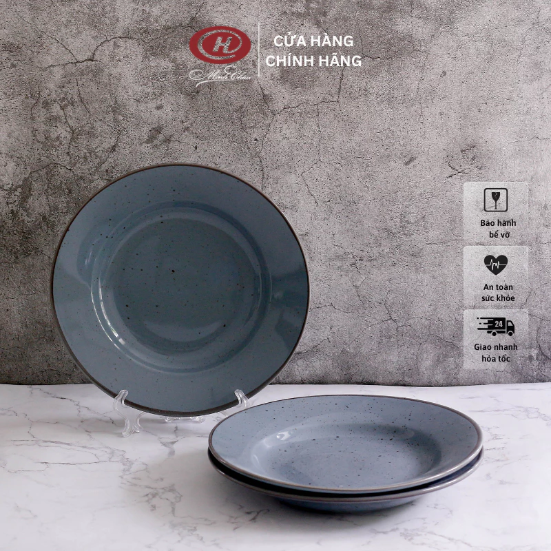 ミンチャウ製 和風 塩胡椒釉 青色 深皿 スーププレート 24.5cm MC-1558 XD - 食洗機対応 鉛フリー