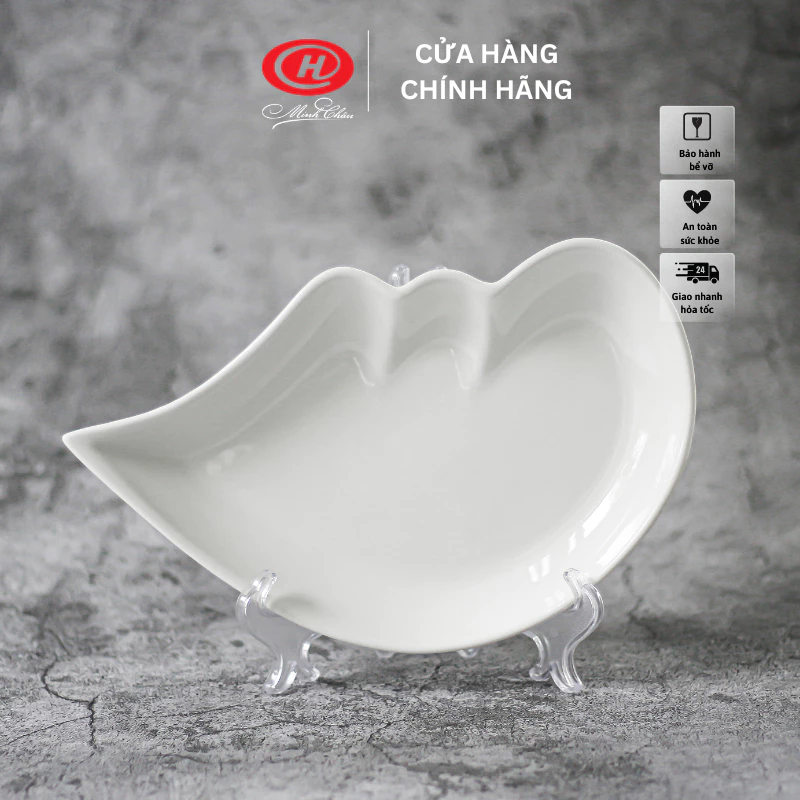 【Sứ Minh Châu】ハート型 白無地 陶器製 装飾プレート 6枚セット - DTT22B6（ベトナム製 高級食器）