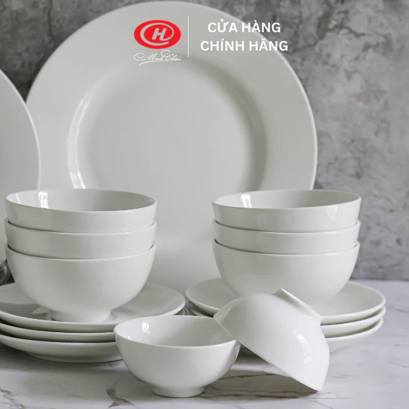 Minh Chau (ミンチャウ) 18ピース 無地ホワイト磁器食器セット – BO18【食洗機・レンジ対応】