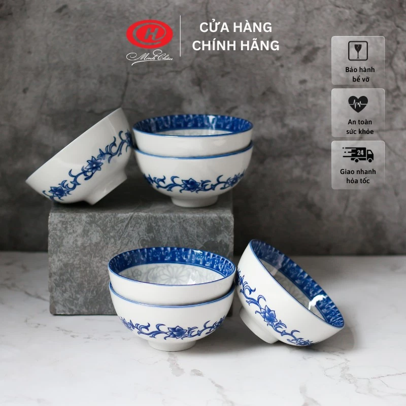 ミンチャウ製 青藍模様 磁器製ご飯茶碗セット - 食卓を彩る3個組