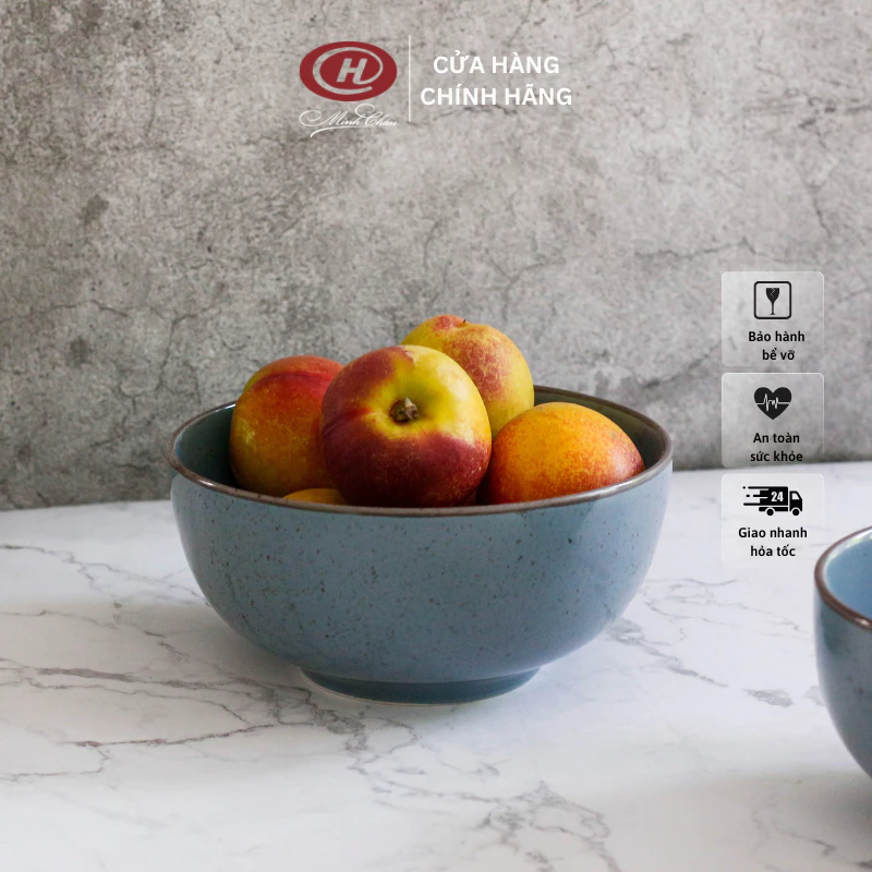 ミンチャウ製 多サイズ 青色 塩胡椒釉薬 韓国＆和風デザイン磁器ボウル - Sứ Minh Châu