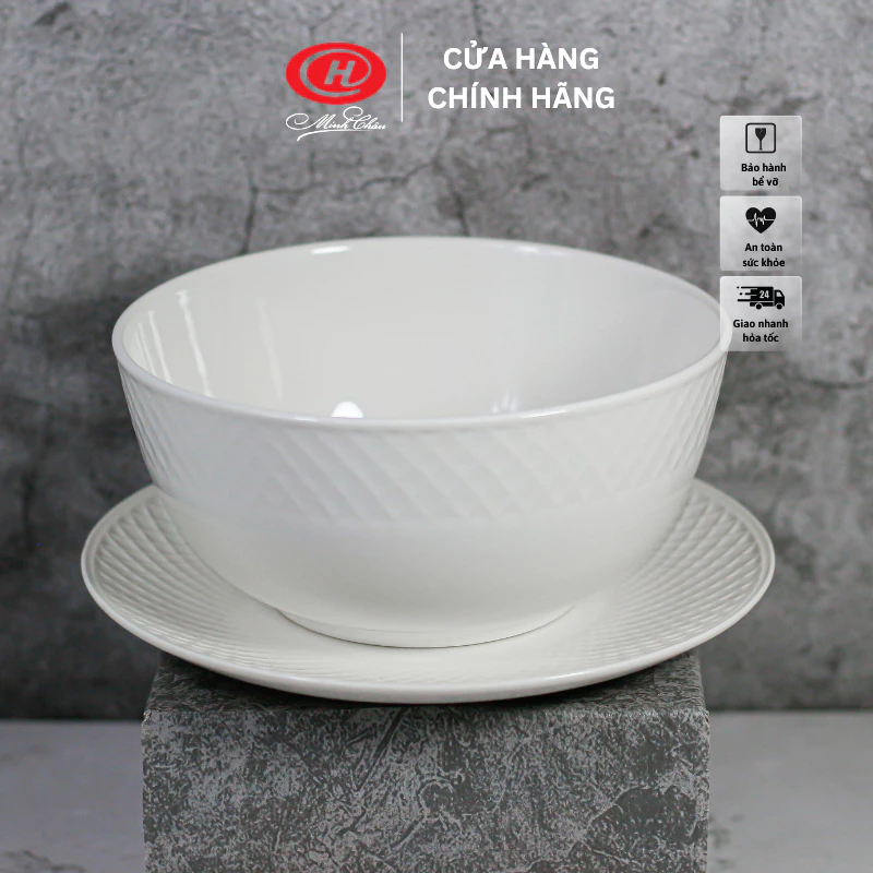 【ベトナム製】ミンチャウブランド 縁サザ波加工 白磁器ボウル 20cm TV08 - シンプルモダンな食卓へ