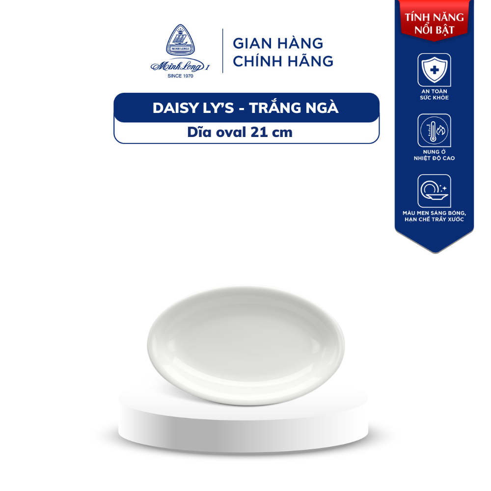 磁器オーバルプレート 21cm 白色 Daisy Ly's - Trang Nga Minh Long