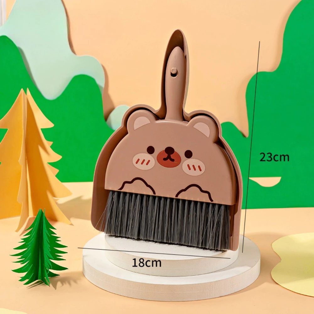 ミニ卓上ほうき＆ちりとりセット - 可愛いクマデザイン デスク/ペット/子供用 小型お掃除ブラシ コンパクトで便利