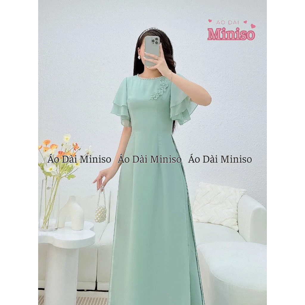 MINISO アオザイコレクション 伝統的な四襟ドレス 手作り花飾り付き XS-XXXL ミニソー