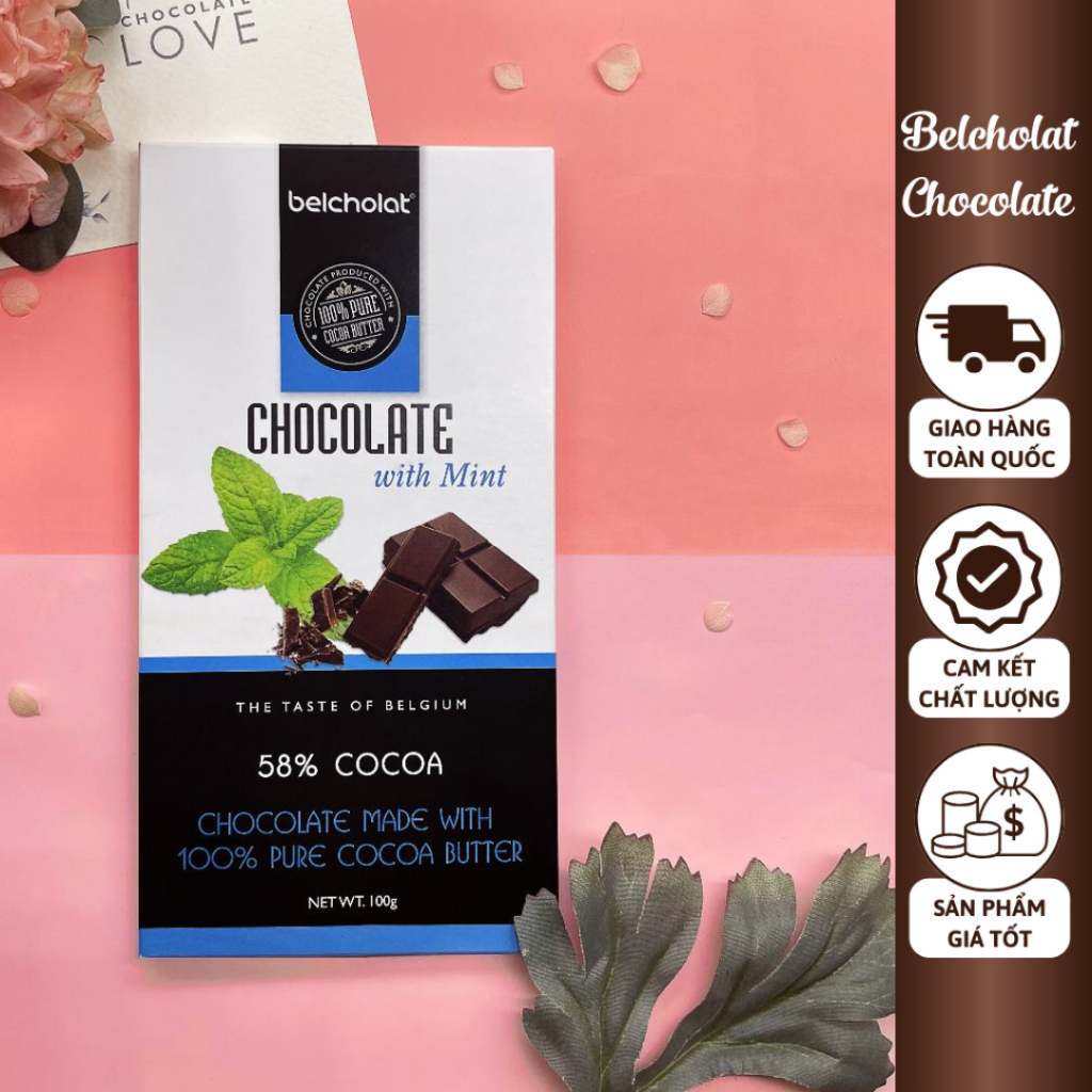 チョコレートバー ミント風味 カカオ 58% 100g Belcholat