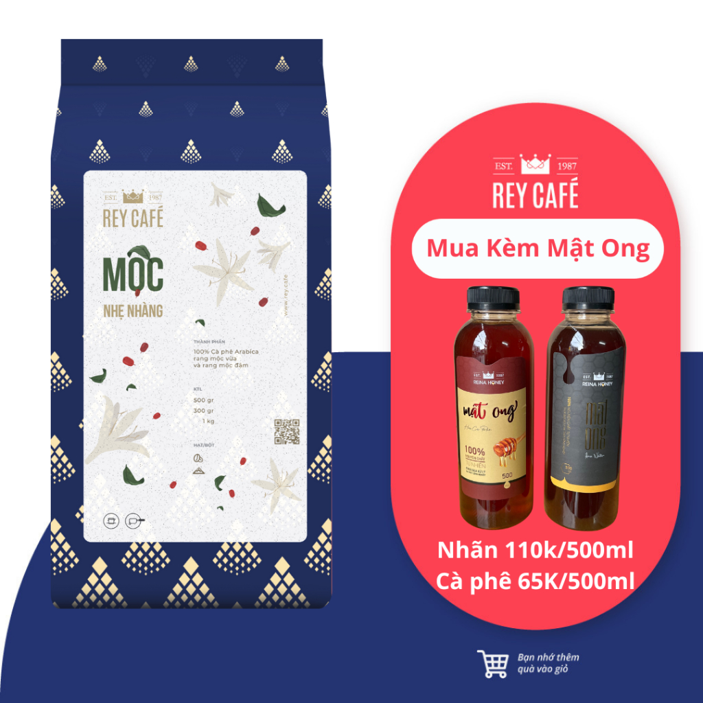 Moc ライトローストコーヒー (ミディアム＆ダークローストアラビカブレンド、XX Cau Dat) - フィルター/マシンブレンド - 純粋なコーヒーブレンド - Rey Cafe - 300gr - 粗挽き粉末