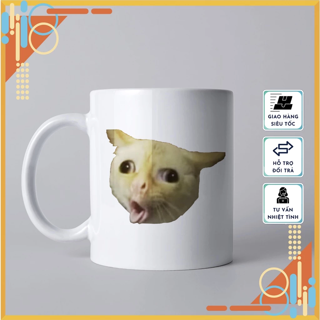 癒しと笑いを届ける!ミーム猫デザイン陶器マグカップ(モデル05)- ギフトにも普段使いにも最適