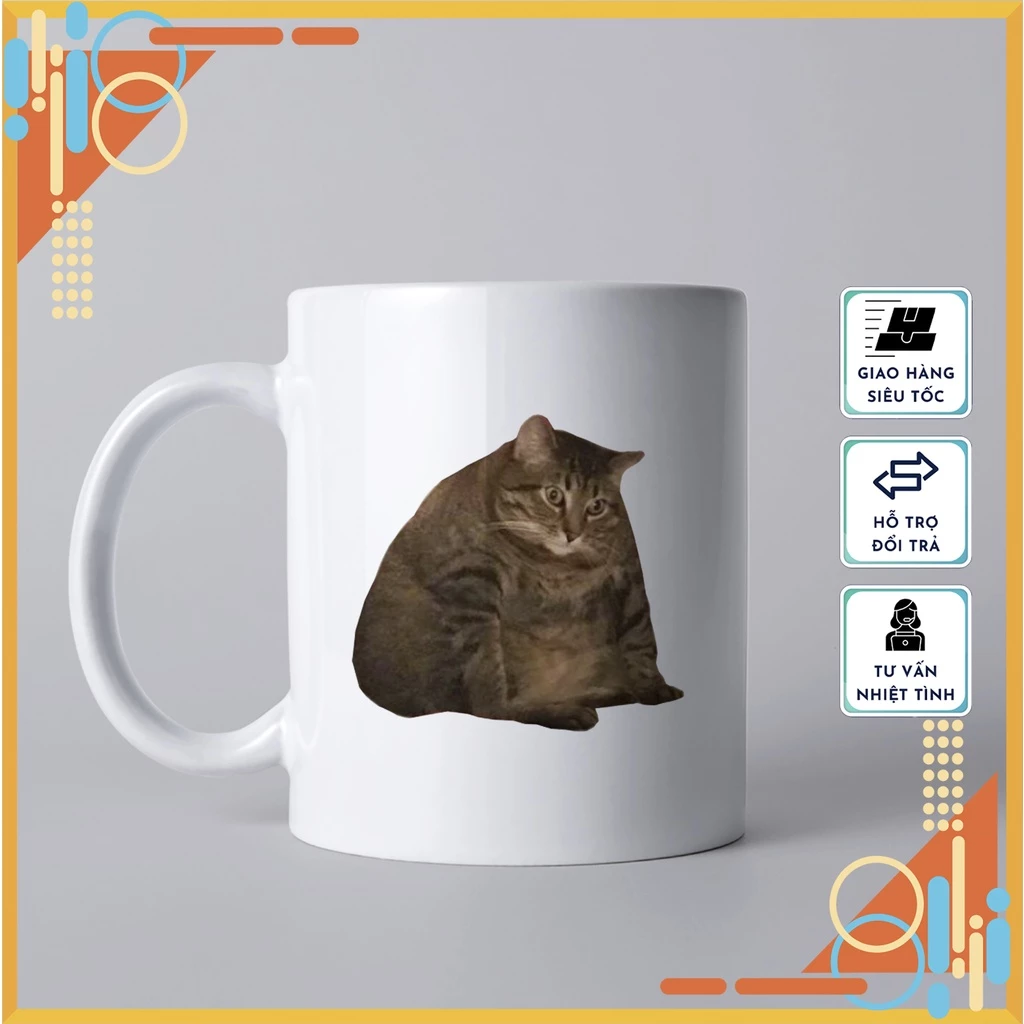 【モデル09】ミーム猫が可愛い陶器マグカップ - ギフトや普段使いに最適