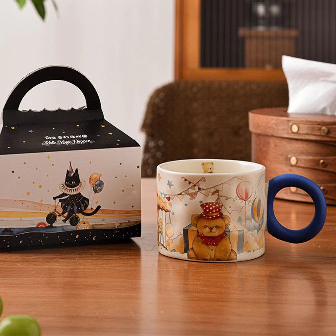 モデル3 - サーカス柄キュート磁器マグカップ 250ml 高品質誕生日ギフト