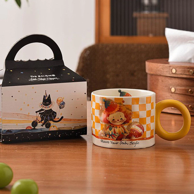 【モデルNo.7】サーカスデザイン 250ml ボーンチャイナマグカップ – 可愛い高級誕生日ギフト