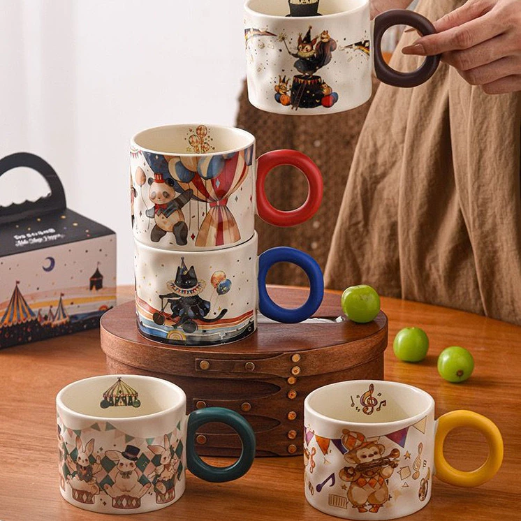 【モデルNo.7】サーカスデザイン 250ml ボーンチャイナマグカップ – 可愛い高級誕生日ギフト
