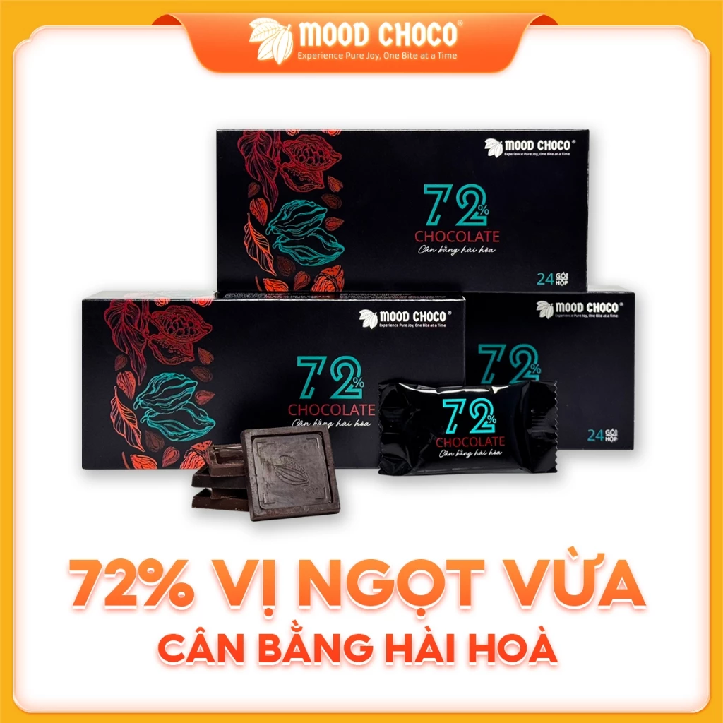 MOOD CHOCO 72% ダークチョコレート 24個入りボックス | ほろ苦く、ほんのり甘い、低糖質ピュアチョコレート