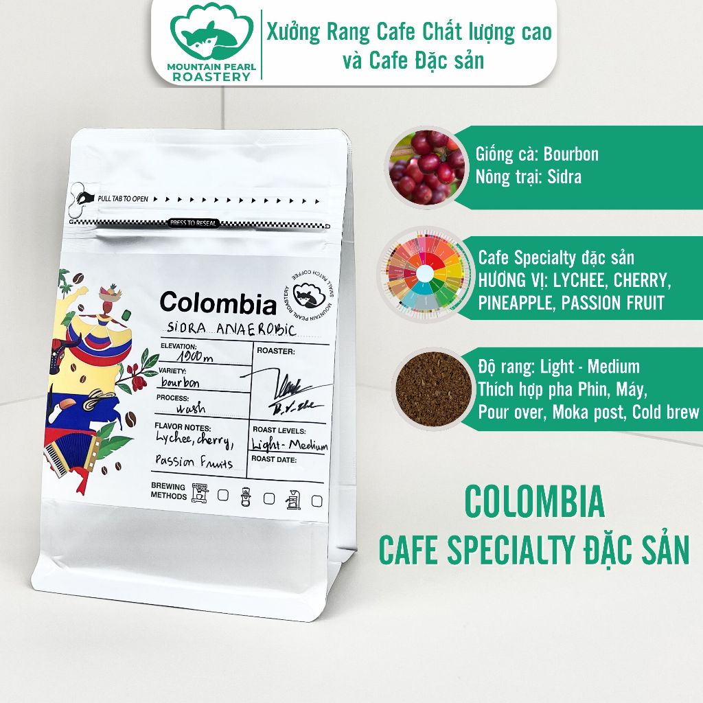 Mountain Pearl Roastery Colombian Specialty Coffee Sidra トロピカルフルーツフレーバー ライチ、チェリー、パイナップル、パッションフルーツ 200g 焙煎所