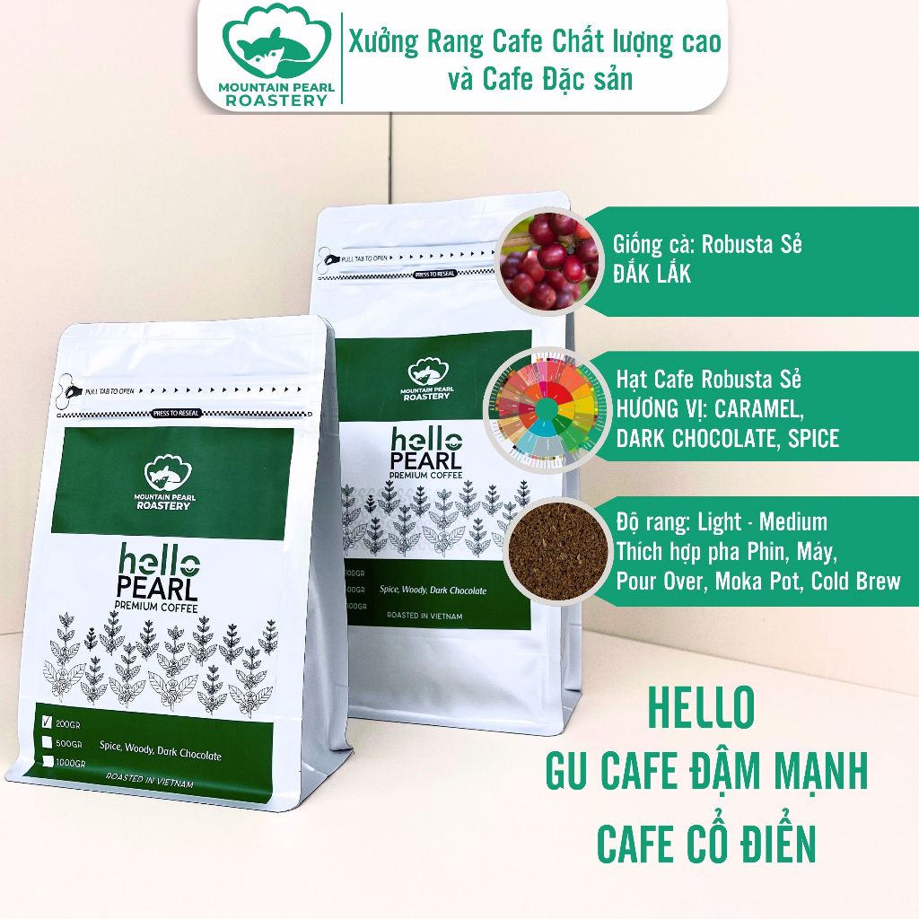 Mountain Pearl Roastery HELLO ロブスタ コーヒー 濃厚でスパイシーな深煎り 200g Mountain Pearl Roastery