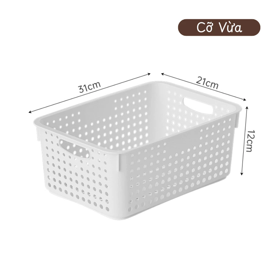 取っ手付き多目的プラスチック収納バスケット（Mサイズ）- キッチン、冷蔵庫、寝室、整理整頓に