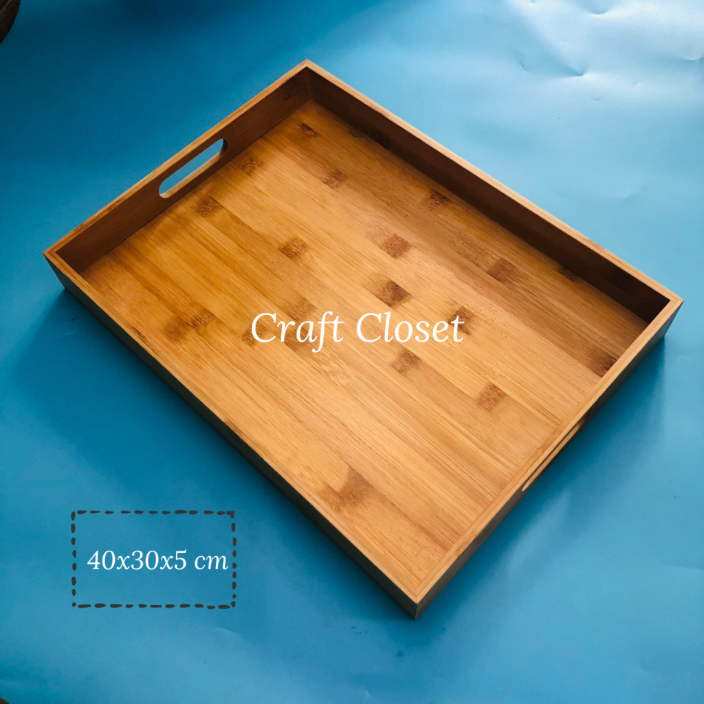 ハンドル付き多機能竹木製トレイ 40x30x5cm