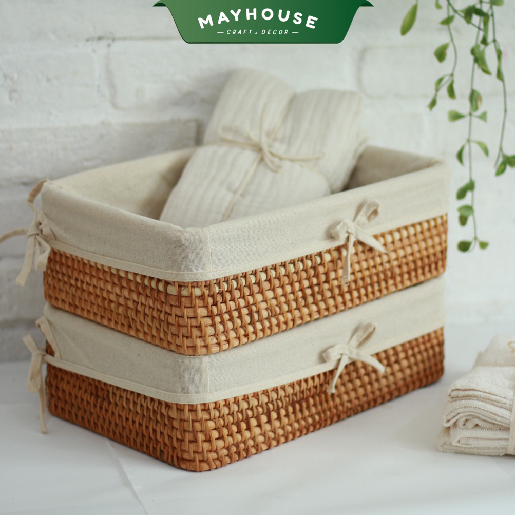 籐製収納トレイ 裏地付き 多目的 装飾用 MAYHOUSE CRAFT&DECOR