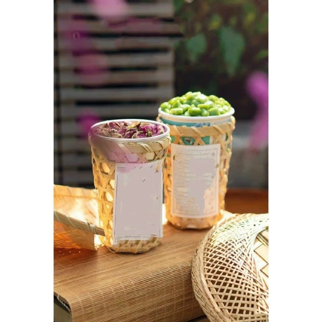 天然素材ドリンクホルダー：竹・ラタン・ホテイアオイ製 エコフレンドリーカップ＆タンブラー用