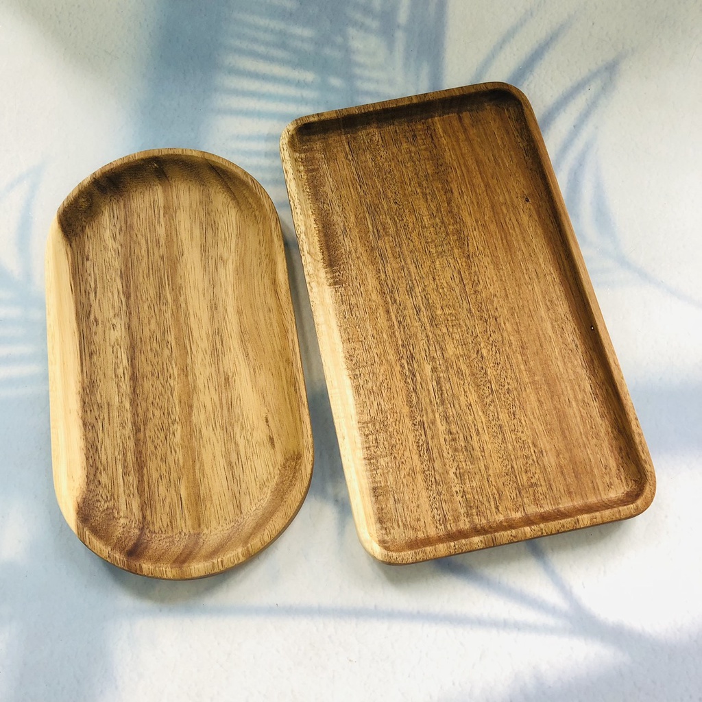 天然アカシア木製トレイ 2種類のサイズ(25x15cm および 22x12cm) 装飾用