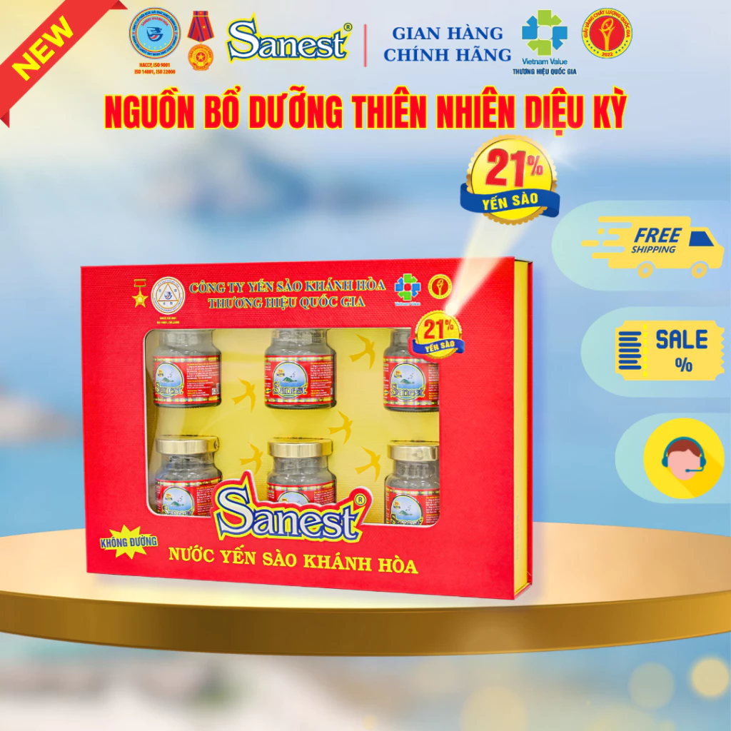【新登場】[ギフト向け6本セット] サネスト Khánh Hòa 燕の巣ドリンク 無糖 (70ml x 6本) - 健康と美容をサポート