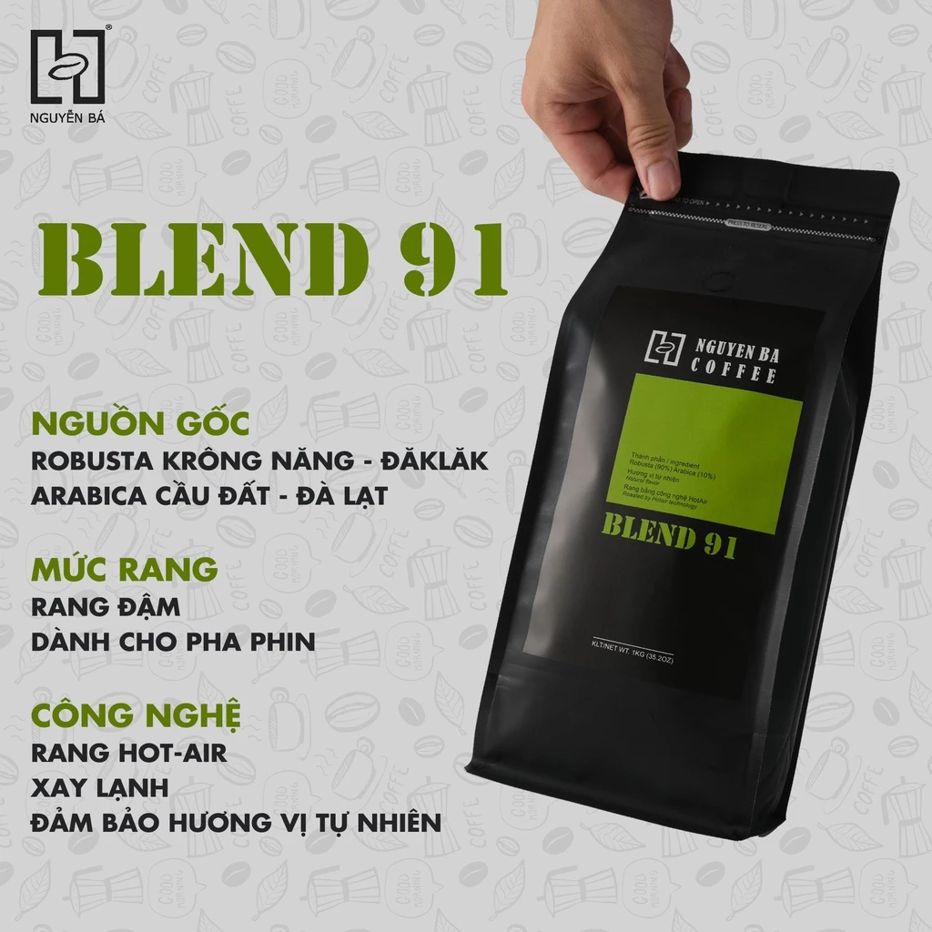 グエンバコーヒー BLEND 91 純粋フィルターコーヒー (500g) - 軽やかな苦味と甘い後味、芳醇な香りの本格焙煎コーヒー豆