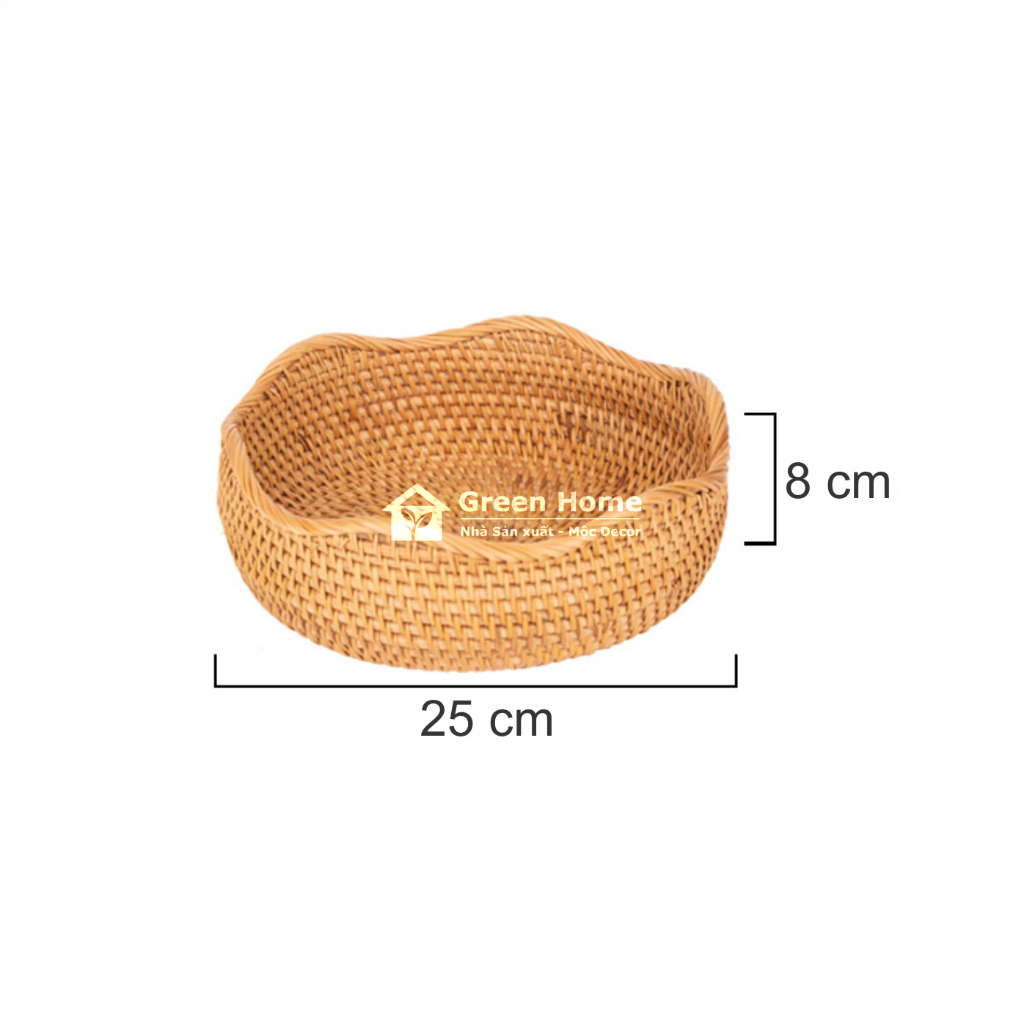 NHÀ MỘC DECOR ウェーブエッジシリーズ ラウンドラタンバスケット 食品・果物・お菓子収納 直径25cm NHÀ MỘC DECOR