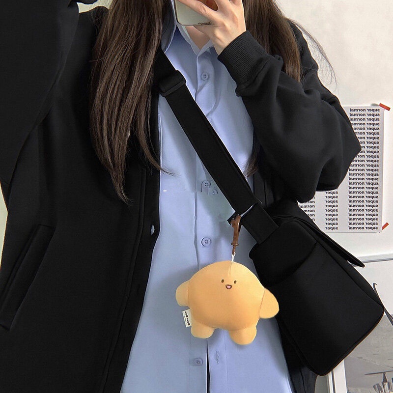 Nucelle 韓国スタイル シンプル ソリッド カラー キャンバス ハンドバッグ 女性用 - ブラック