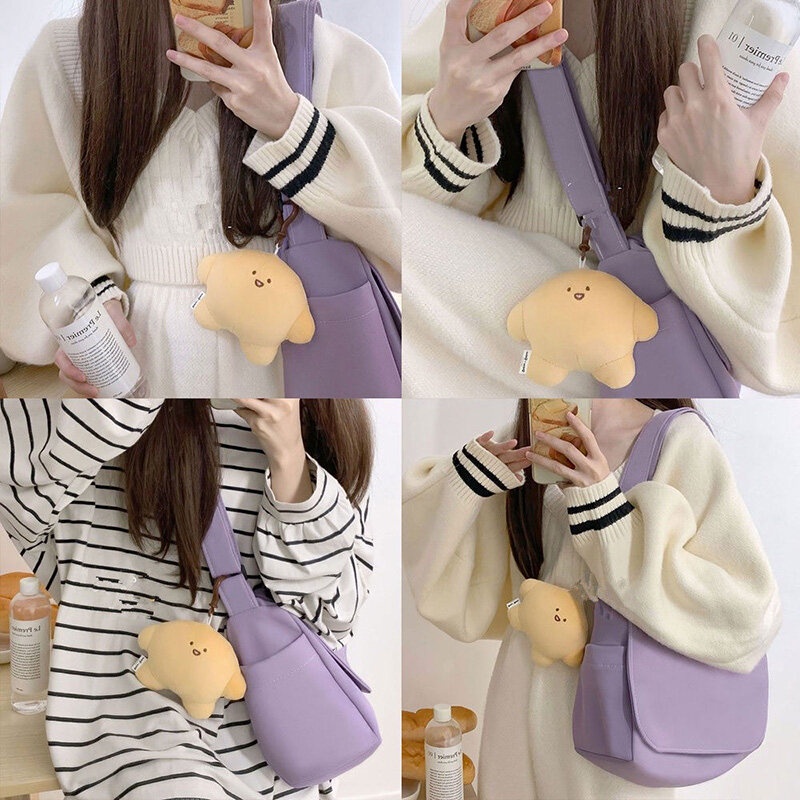 Nucelle 韓国スタイル シンプル ソリッド カラー キャンバス ハンドバッグ 女性用 - パープル