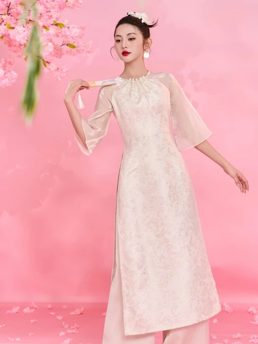 オーキッド モダンアオザイ ギャザーネック 豪華錦織セット - BD25B770