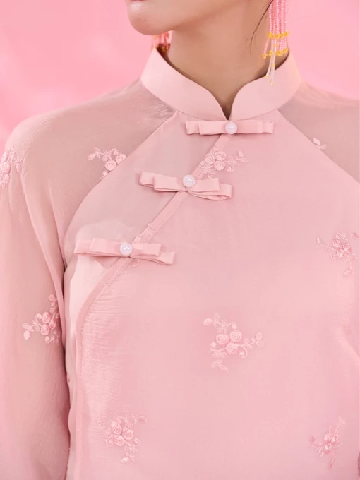 オーキッド 現代風刺繍シルクアオザイセットアップ - BD25S788
