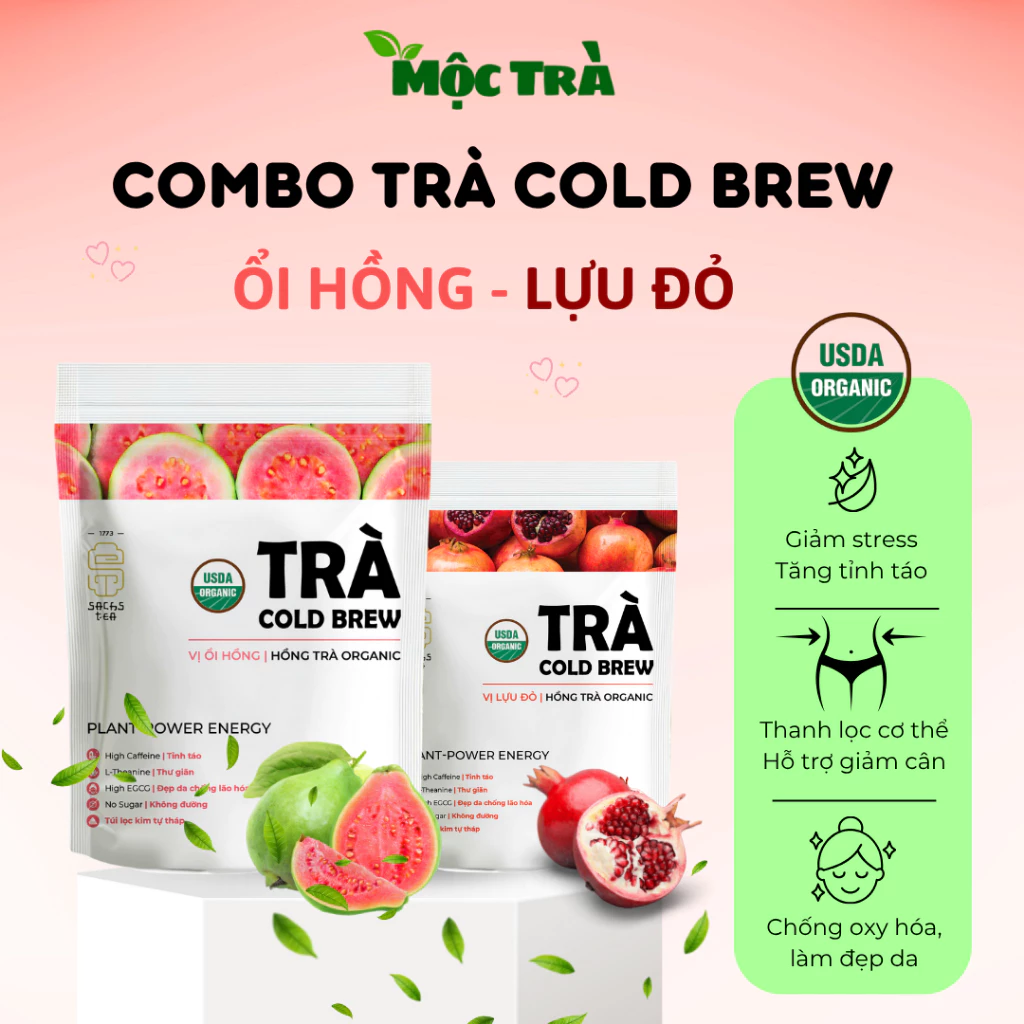 オーガニック コールドブリュー 紅茶 ザクロ＆ピンクグアバ風味 – エネルギーチャージ、便利な20ティーバッグ