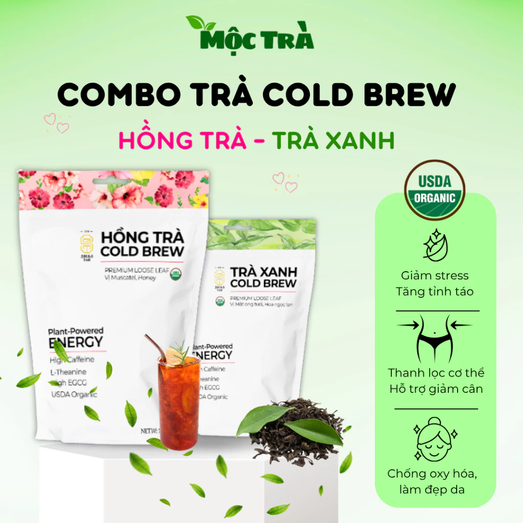 USAオーガニック認証 コールドブリュー 緑茶＆紅茶ブレンド – 美肌サポート！リーフティーバッグ20個入