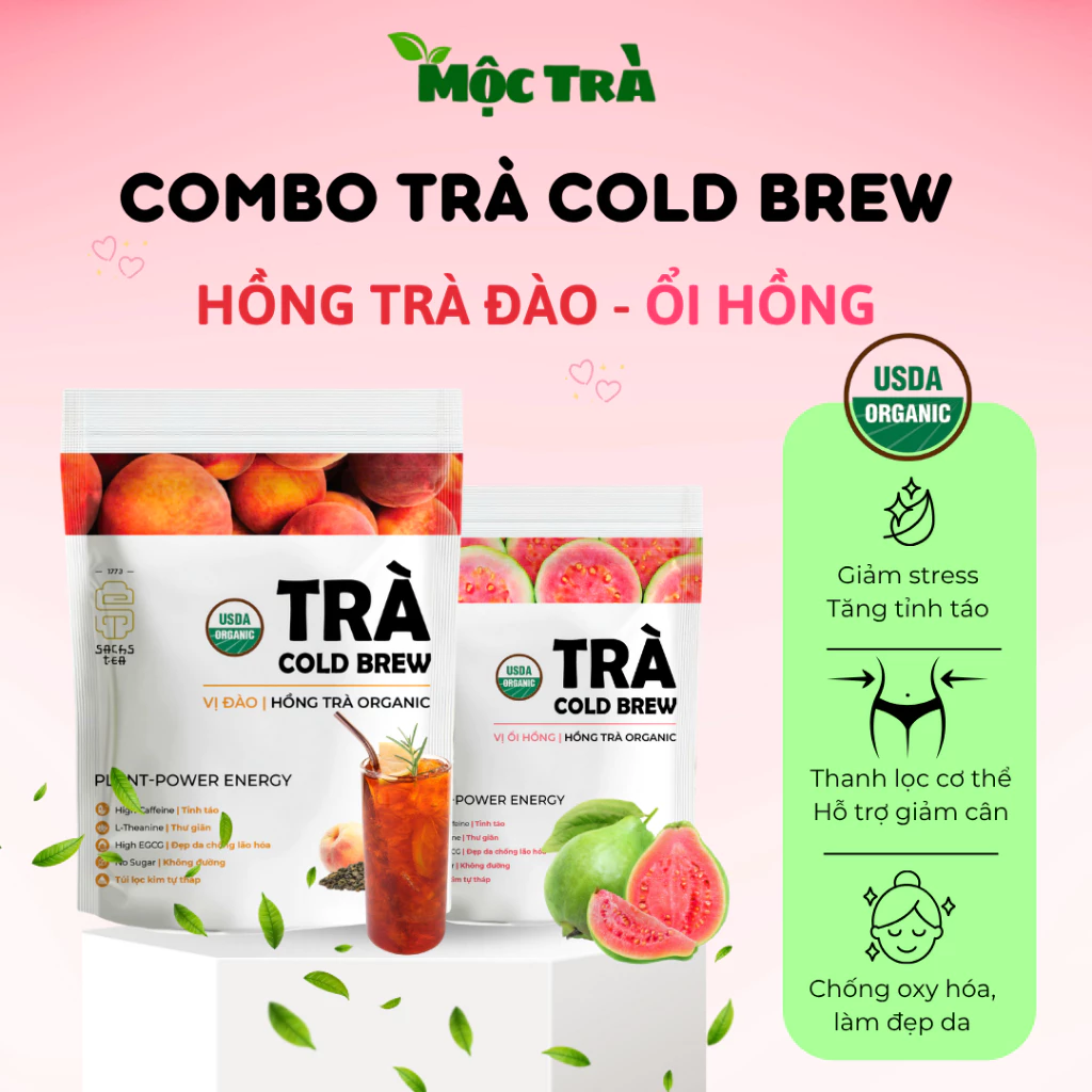 【オーガニック】スノーツイエ紅茶 コールドブリュー 2種アソート（桃＆グァバ）- デトックス＆リフレッシュ 20ピラミッド型ティーバッグ