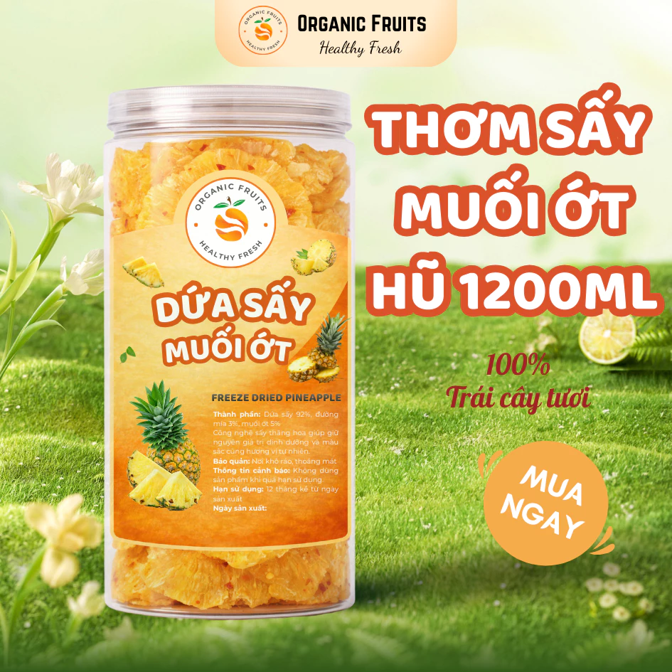 オーガニック ソフトドライパイナップル 塩唐辛子風味 1200ML – 自然な甘酸っぱさ＆ピリ辛、無着色