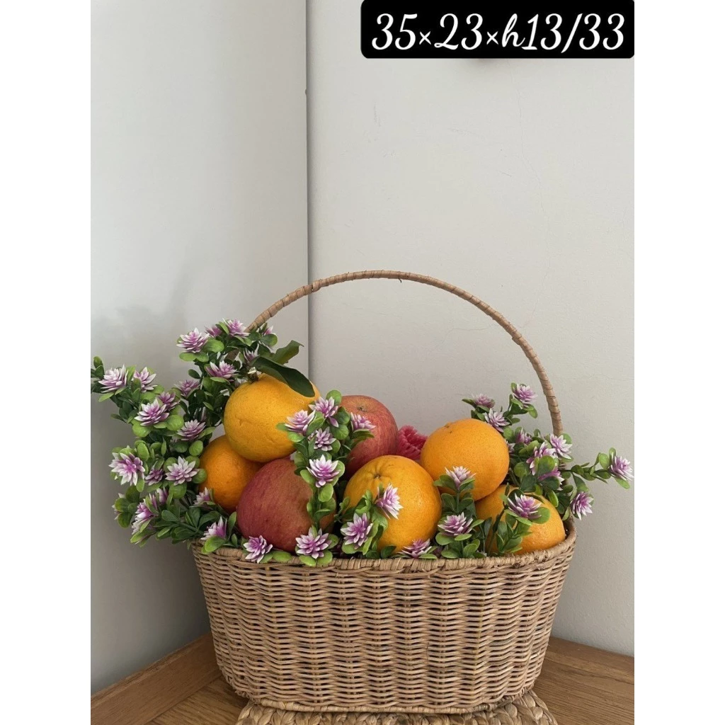 天然素材シーグラス＆ラタン製オーバルバスケット - ランドリー、植木鉢カバー、収納に