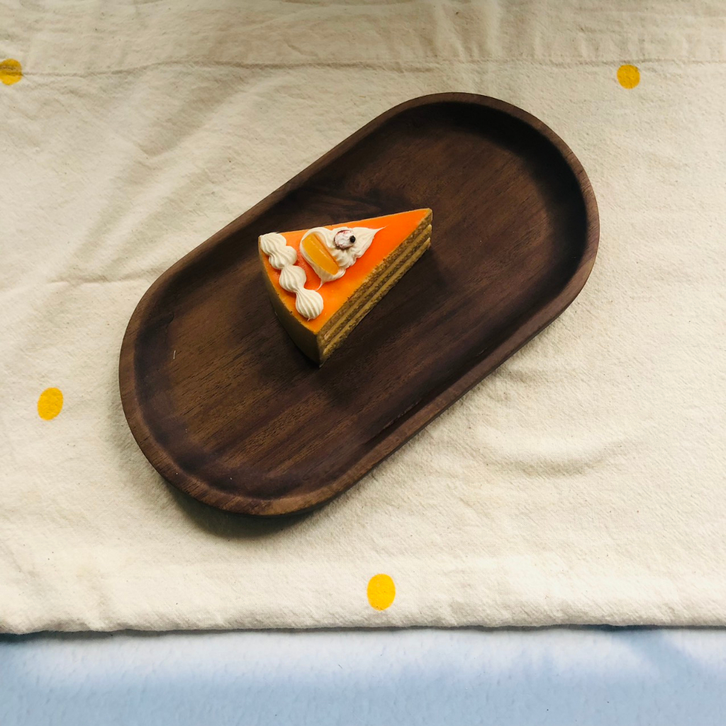 アカシア木製トレイ ダークブラウン色 楕円形 22x12cm 装飾用