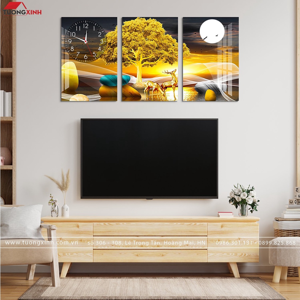 壁画 時計付き 現代アート 芸術的な風景 トナカイ DHP39 Tuong Xinh