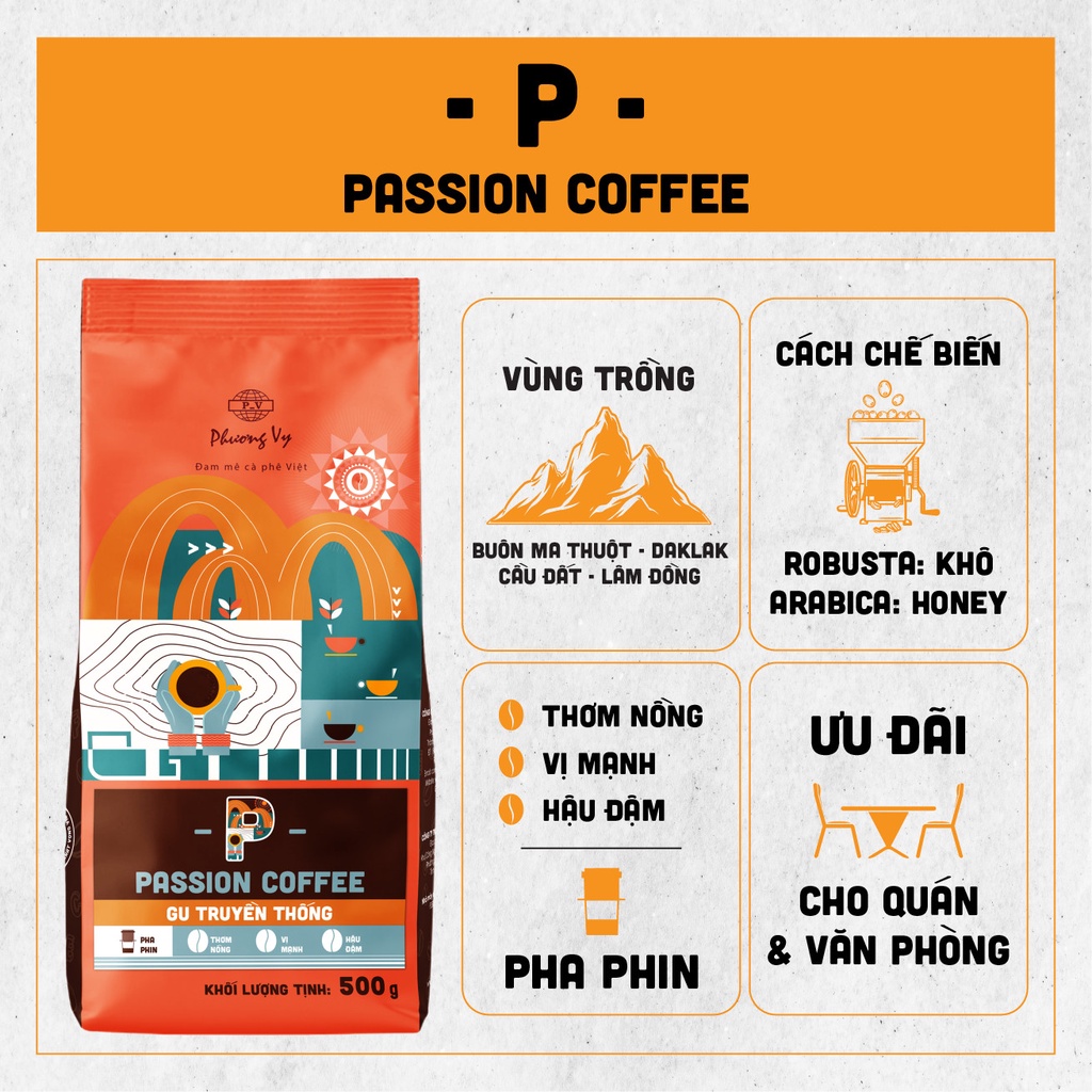 コーヒー豆 パッションコーヒー 香り強いロースト 500g Phuong Vy Coffee