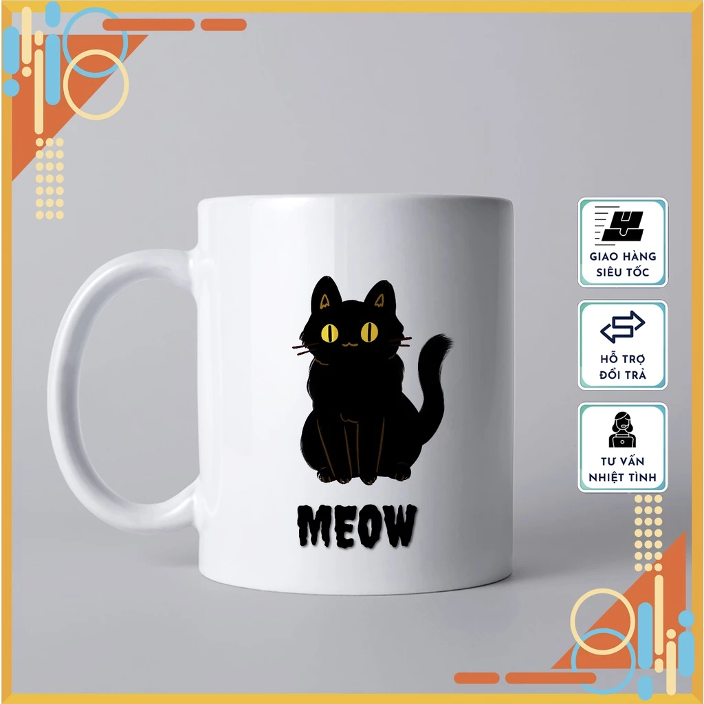 パターン46:猫柄セラミックマグカップ - かわいい猫のイラスト入り、普段使い&高級ギフトに