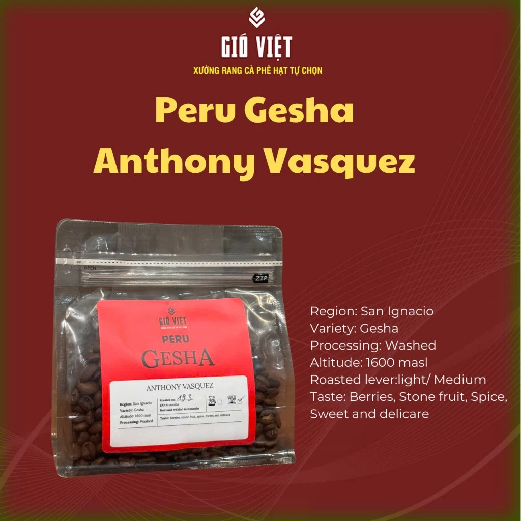 ペルー産ゲイシャ「アンソニー・バスケス」中煎り挽き豆 (250g) - ブリッカ・モカポット用 - ストーンフルーツ、甘く繊細な風味 - GioViet Roaster