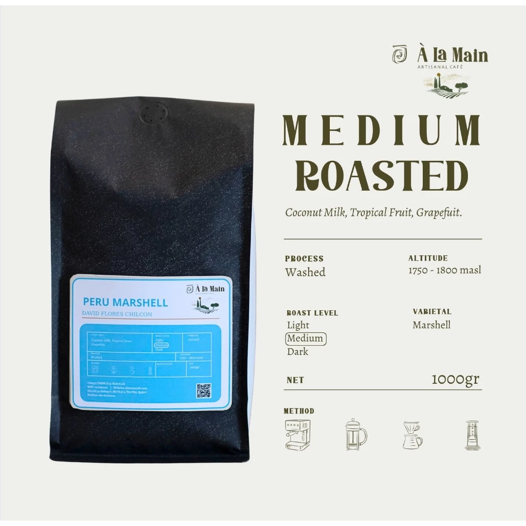 ペルー産マーシェルエスプレッソコーヒー粉 - ウォッシュド 1KG - 極細挽き（カフェフィン用）