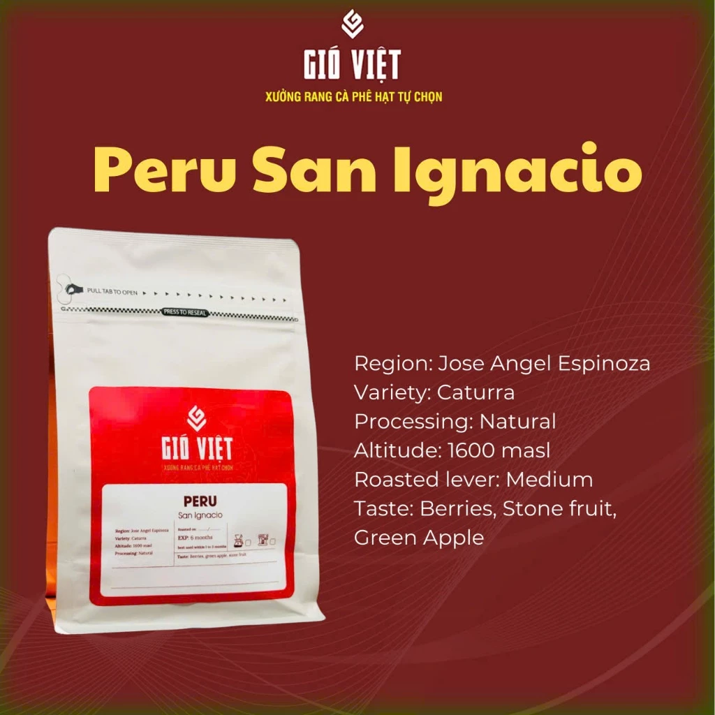 ペルー産サン・イグナシオ スペシャルティコーヒー粉 250g | 中煎り ベリー＆ストーンフルーツ風味 | Gió Việt Roaster