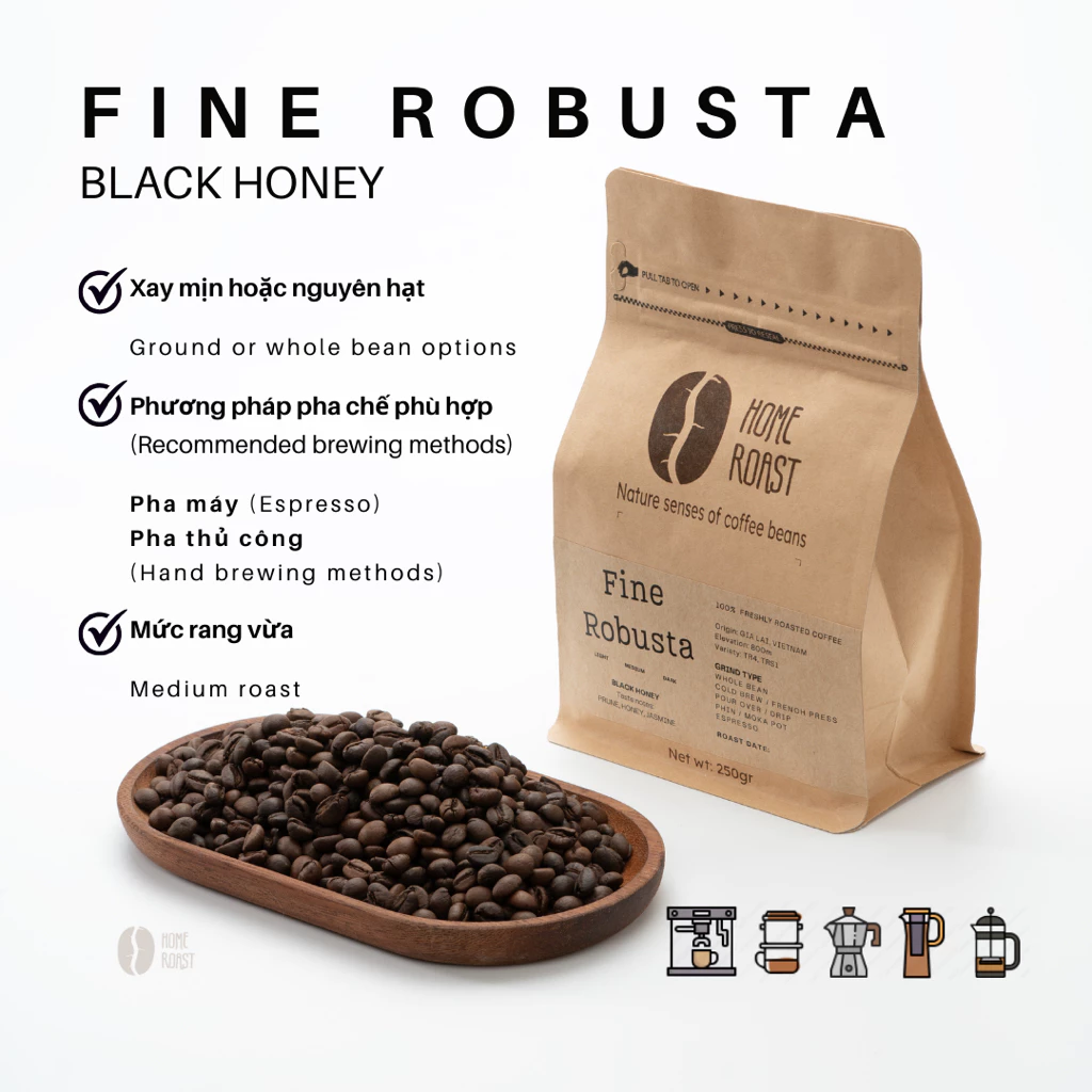 フィン・モカポット用 ザライ産 ファインロブスタコーヒー豆【プルーン】ブラックハニー製法 中煎り 250g