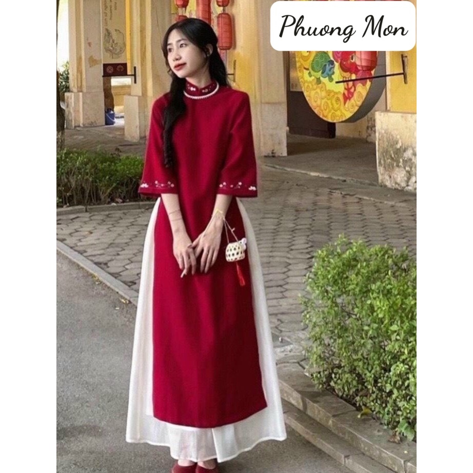PHUONG MON アオザイコレクション 伝統刺繍ベルベットアオザイ 半袖 M PHUONG MON