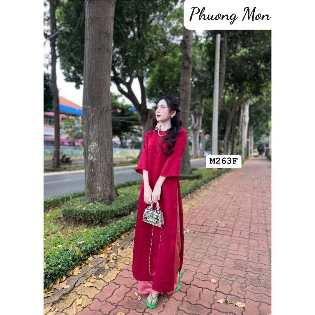 PHUONG MON トラディショナル アオザイ ドレス 赤色刺繍ガム生地 40-60kg PHUONG MON