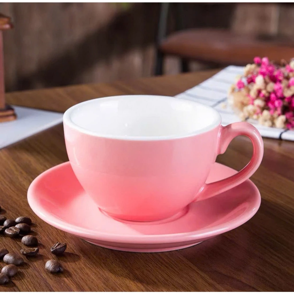 ピンクのラテ＆コーヒーマグカップ 250ml - バーテンダースーパーマーケット